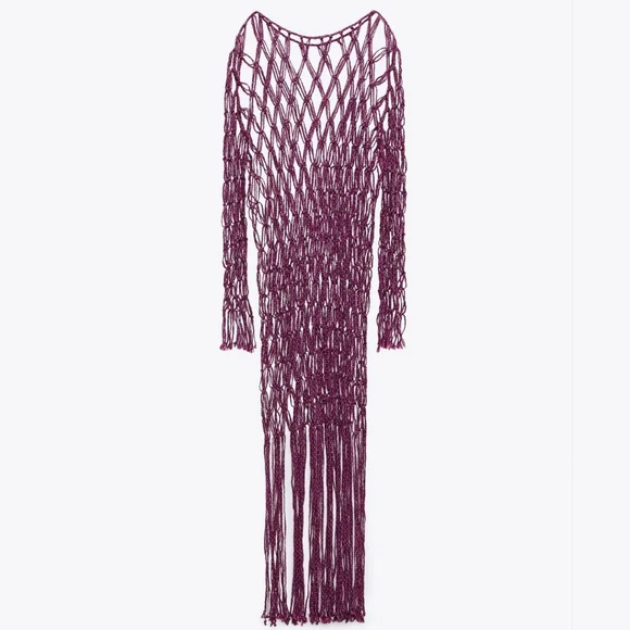 New Zara MACRAMÉ DRESS PINK - Picture 7 of 8